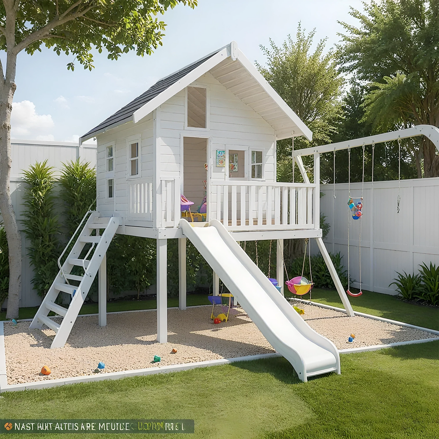 All-in-One Wooden Swing Set with Sandbox, Slide & Ladder – Outdoor Play Tower