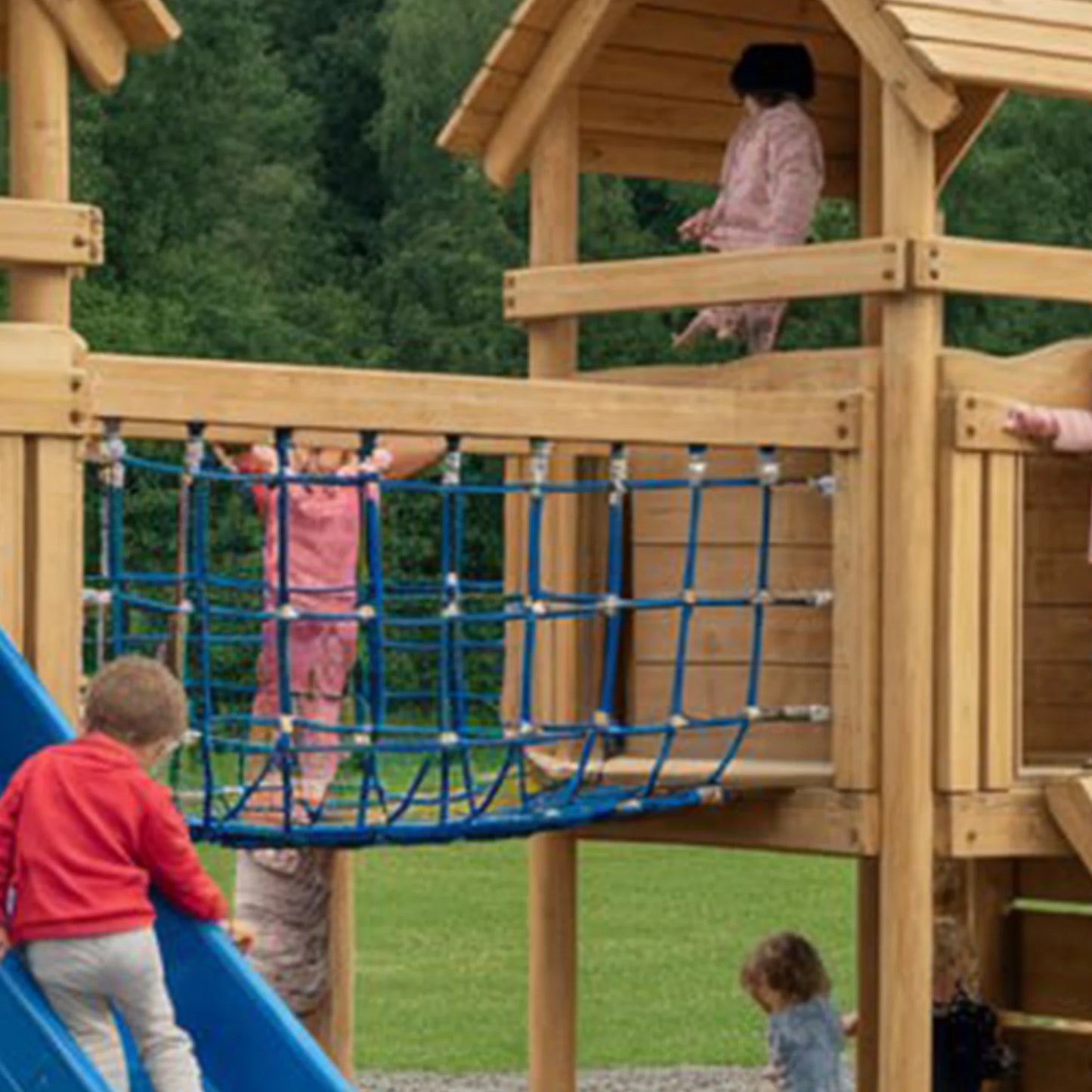 Kids Outdoor Wooden Swingset with Slide, Swings & Adventure Tower