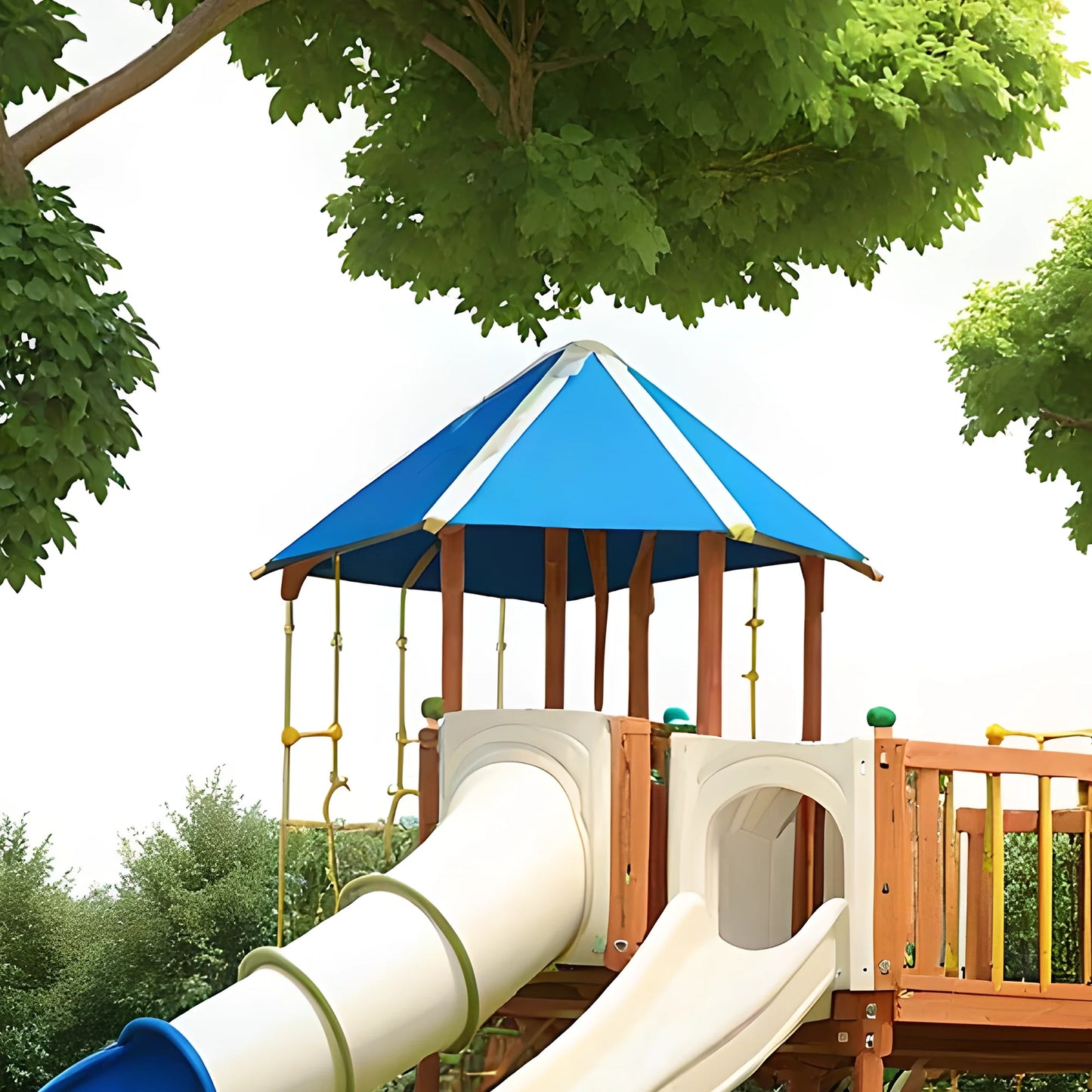 Wooden Swingset with Double Towers, Tube Slide & Swings – Kids Outdoor Playground