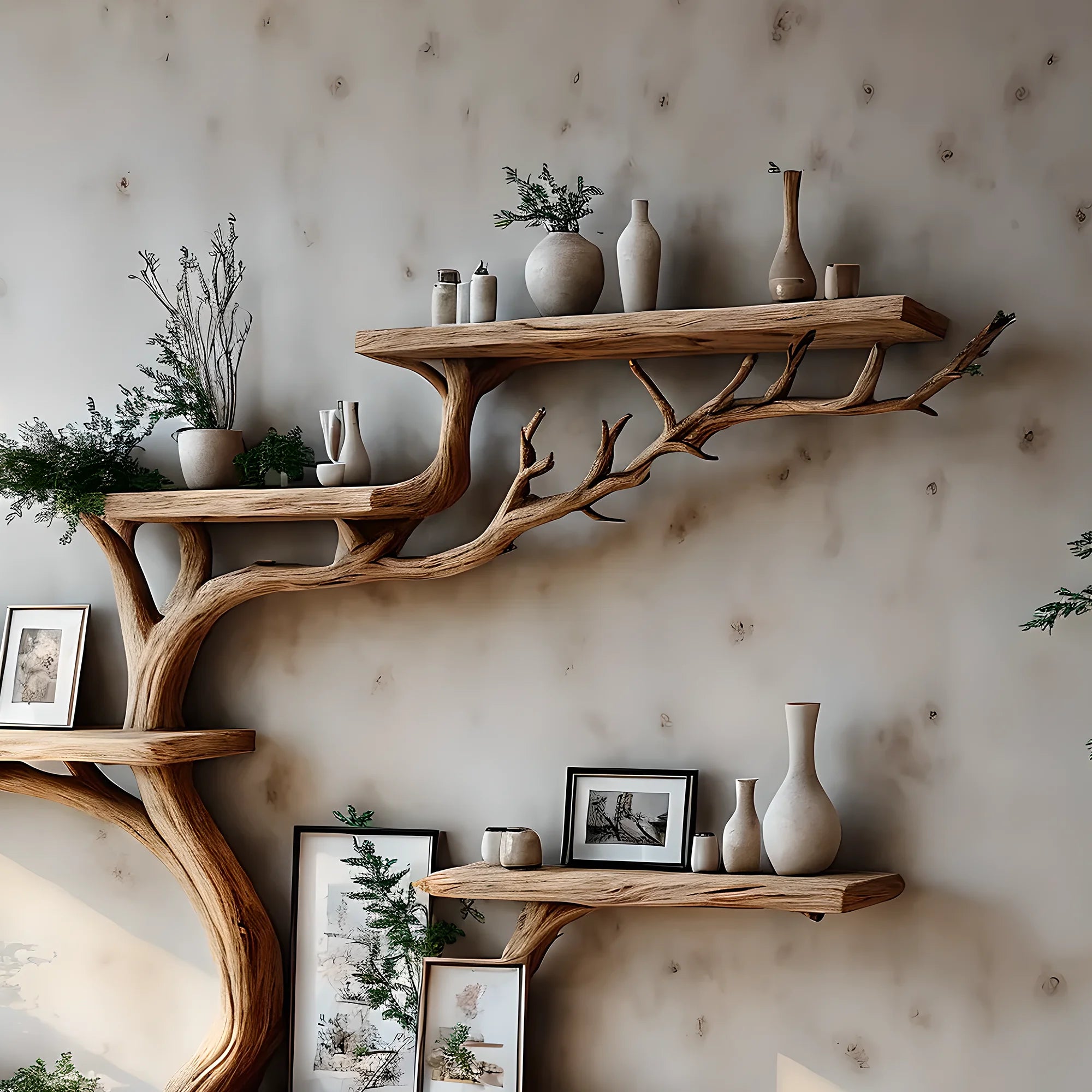 Natural wooden decorative bookshelf, tree-shaped bookshelf, solid wood bookshelf, handmade bookshelf 