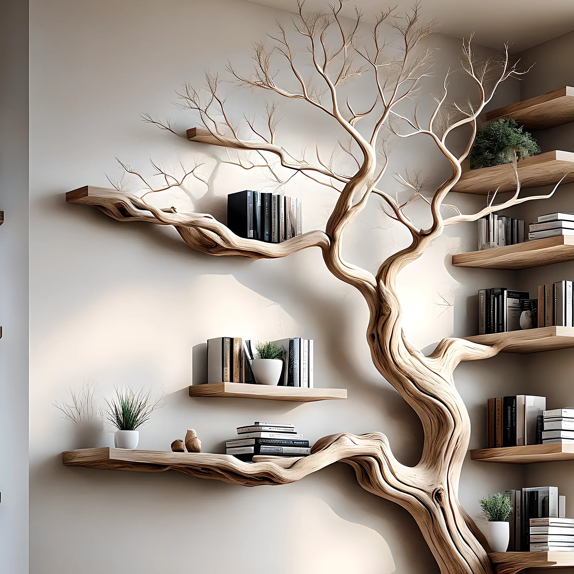 Solid perennial wood bookshelf, floating shelf, tree-shaped bookshelf 