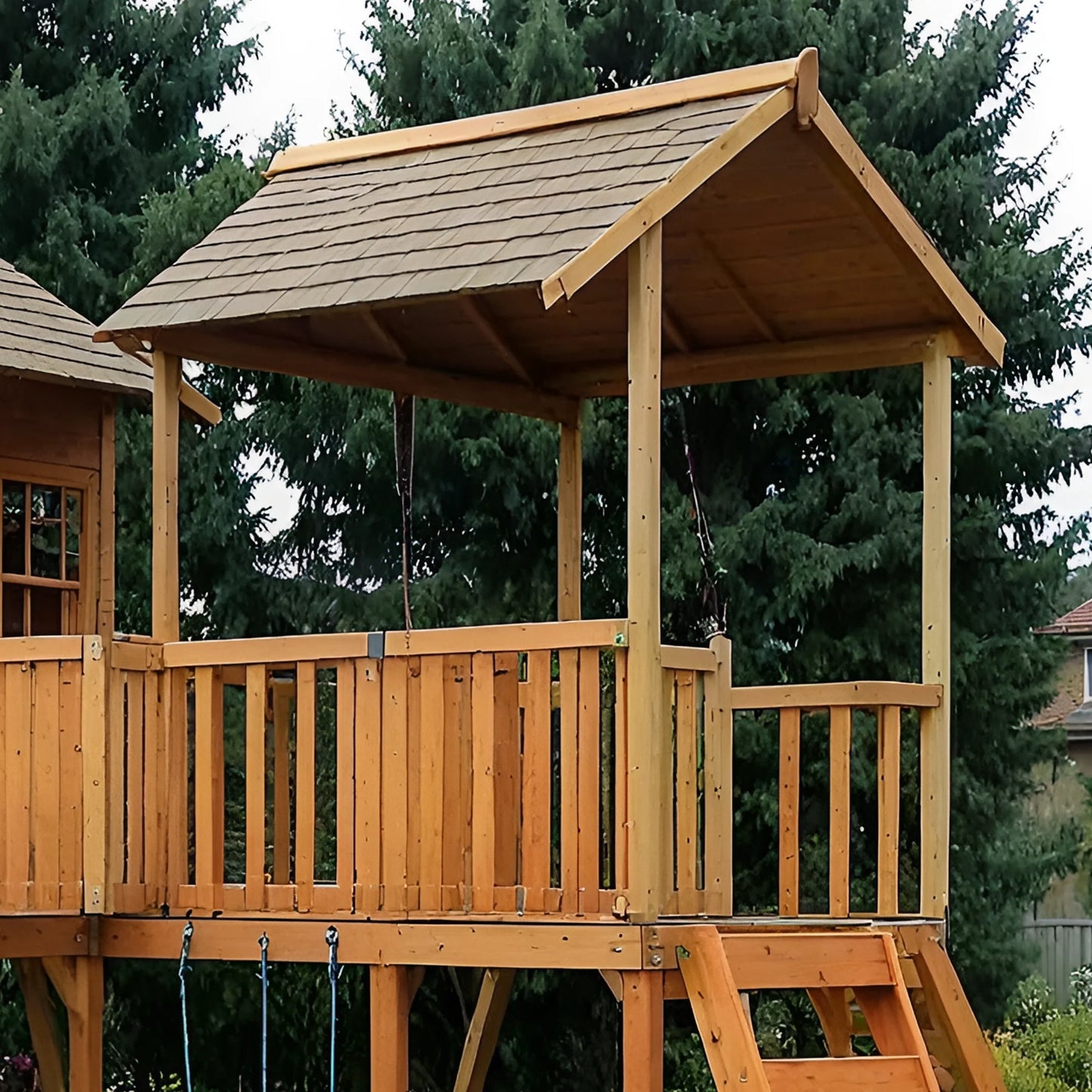 Luxury Wooden Swingset with Double Slides, Rope Ladder & Swings