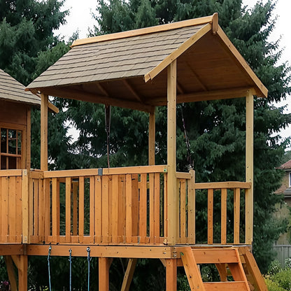 Luxury Wooden Swingset with Double Slides, Rope Ladder & Swings