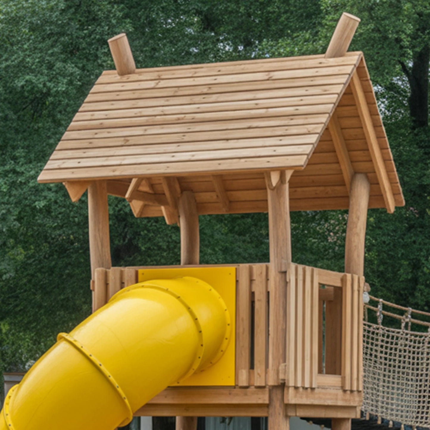 Large Wooden Kids Playhouse with Bridge & Slide | 22x12x9 ft Outdoor Playground