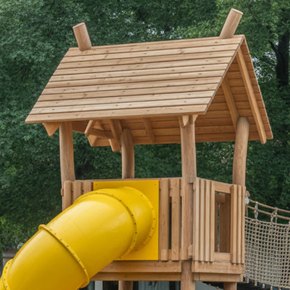 Large Wooden Kids Playhouse with Bridge & Slide | 22x12x9 ft Outdoor Playground