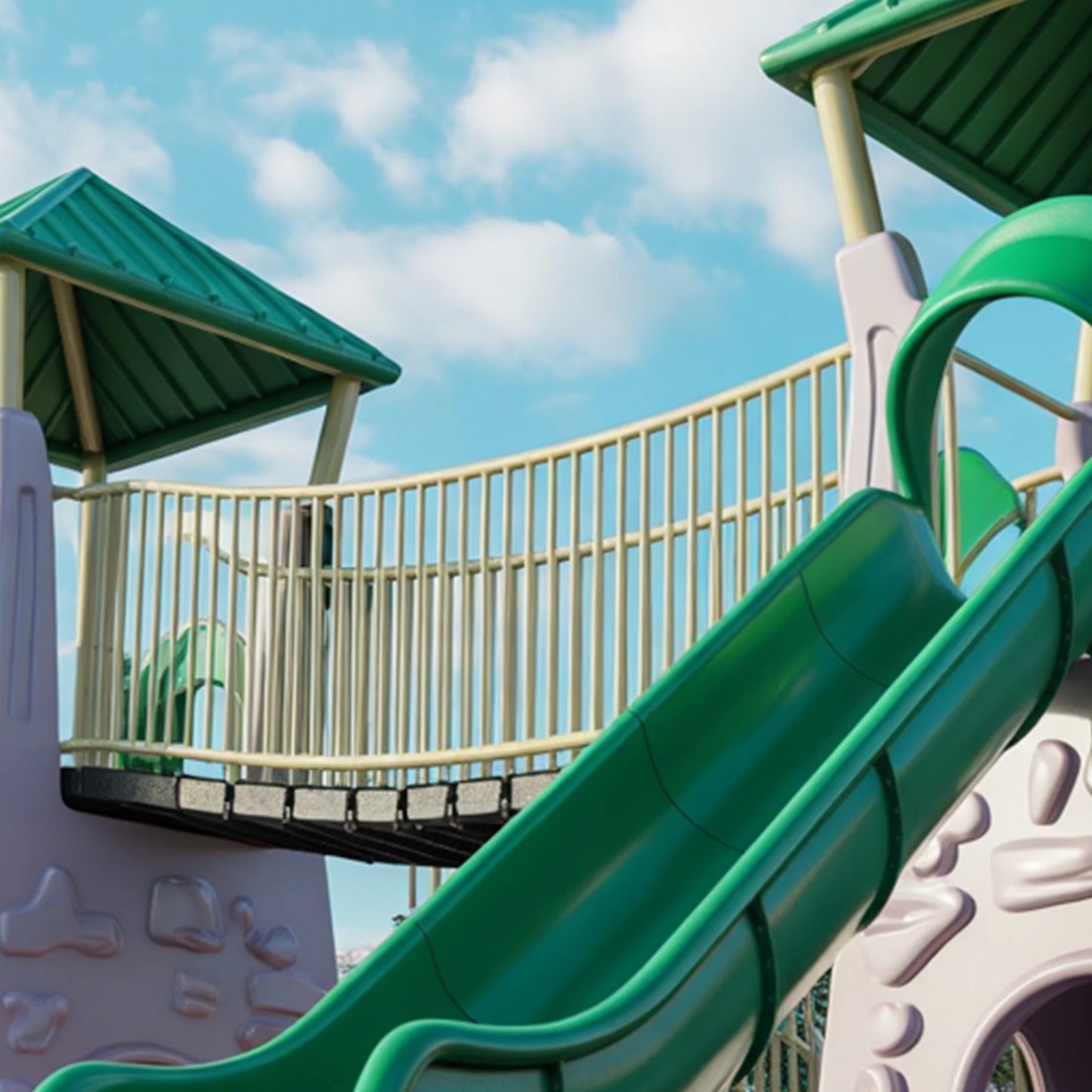 Durable Epoxy Plastic Swingset with Slide & Playhouse – 22ft x 12ft