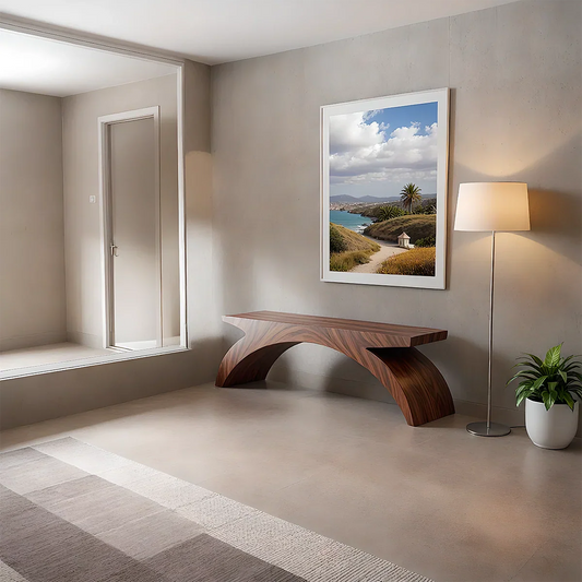 Arched Sculptural Bench in Natural Solid Wood – Wide Arc Edition - Rustirawood