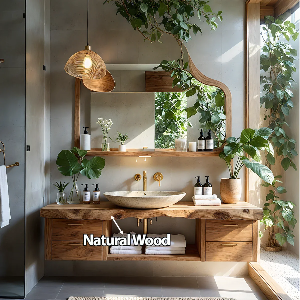 Artistic Live Edge Floating Vanity – Organic Japandi Spa Bathroom Console - Rustira