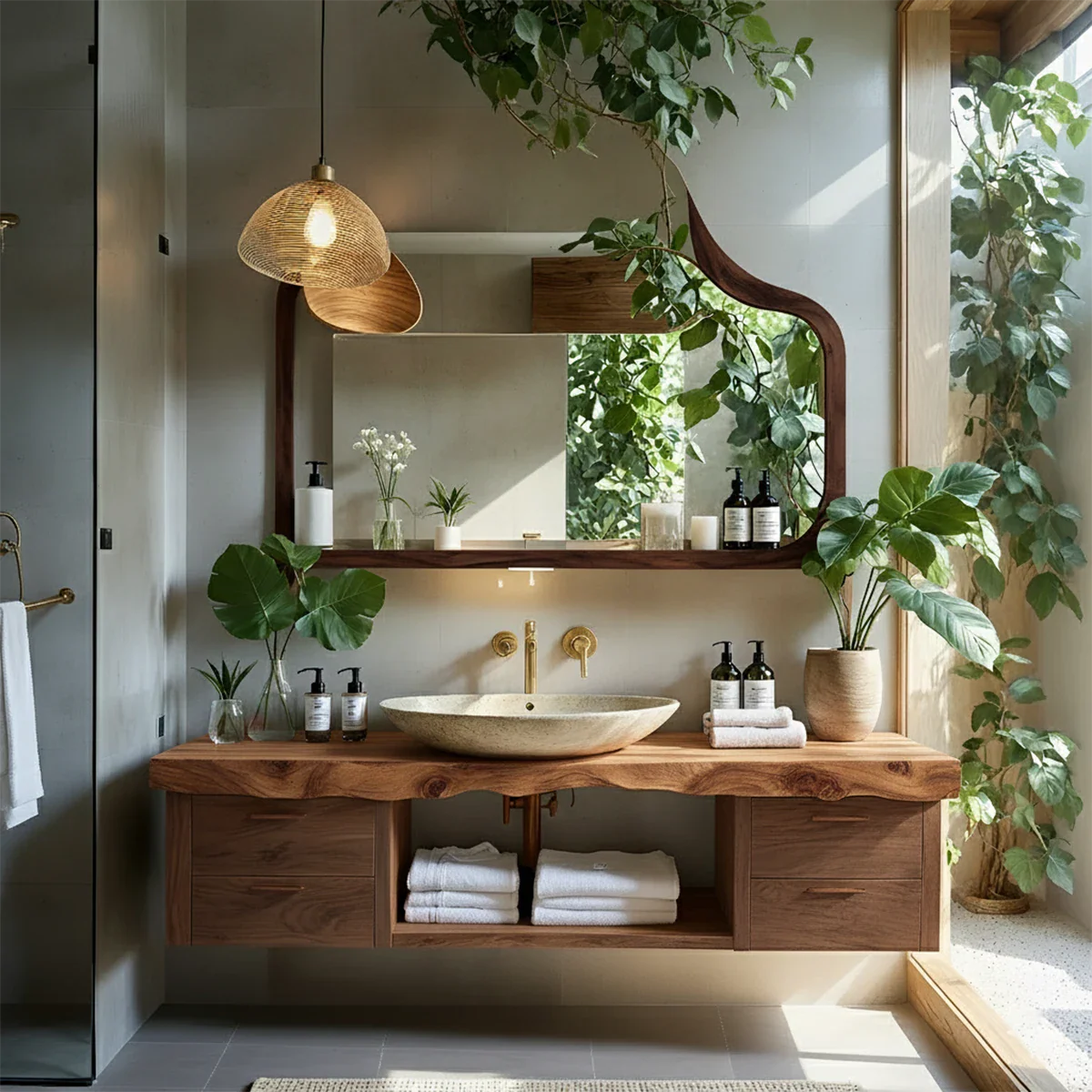 Artistic Live Edge Floating Vanity – Organic Japandi Spa Bathroom Console - Rustira