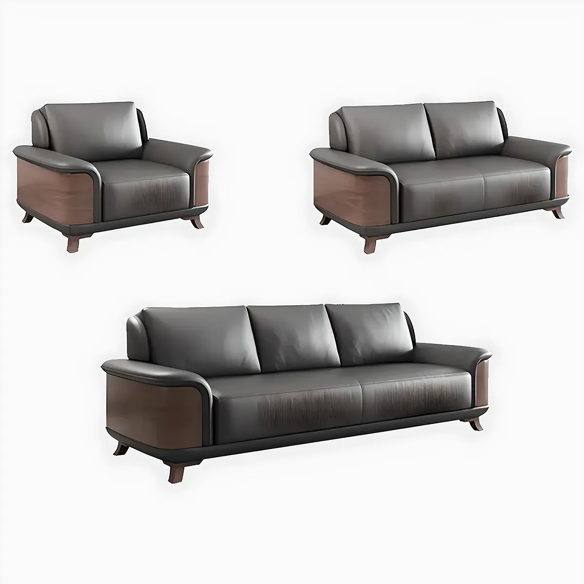 Ash Wood Sofa Covered With High-Quality Black Leather - Modern Luxurious Design 