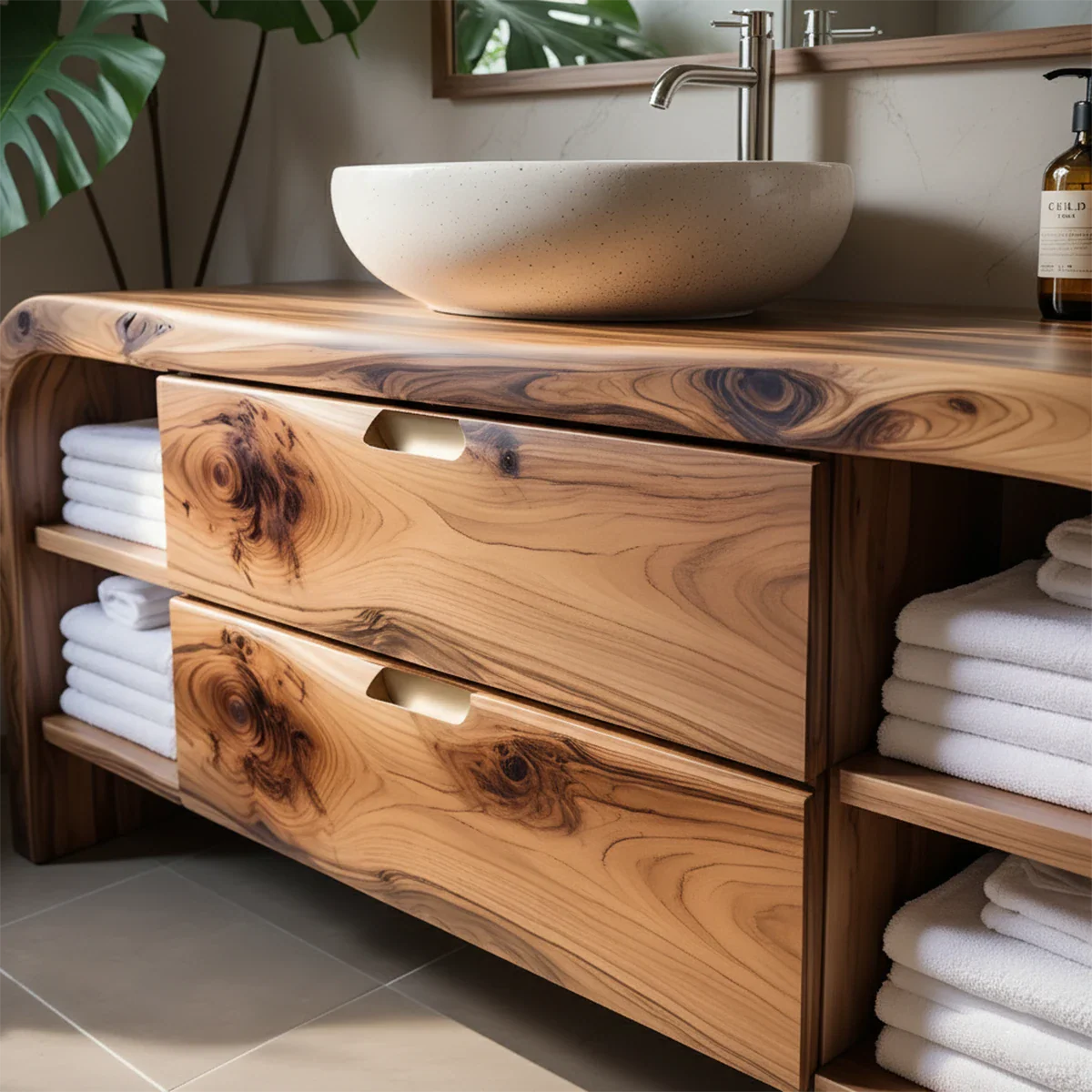 Aurora Bathroom Vanity – Natural Solid Wood Modern - Rustira