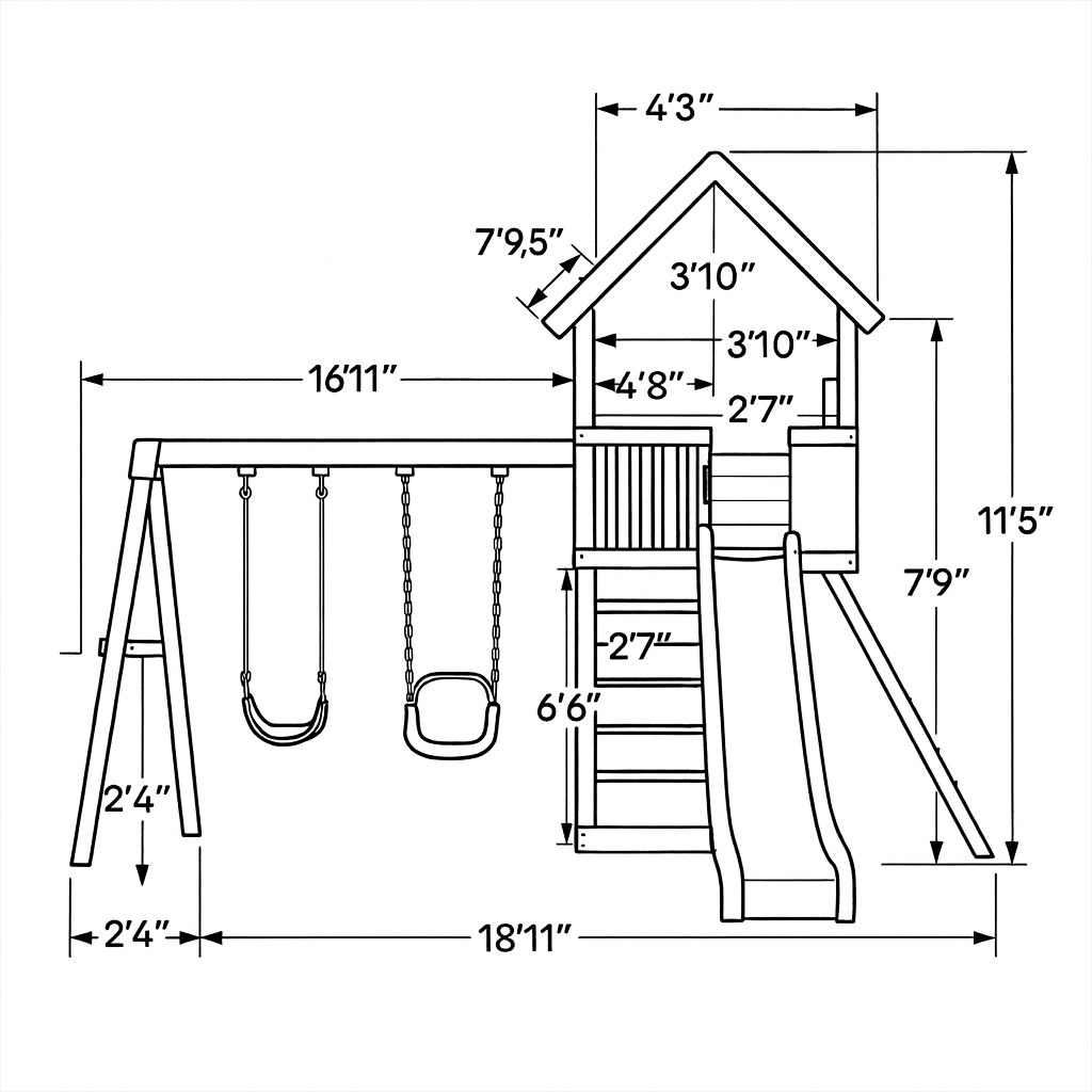 Kids Outdoor Wooden Playhouse with Swings & Slide – Safe Backyard Fun