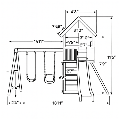 Kids Outdoor Wooden Playhouse with Swings & Slide – Safe Backyard Fun