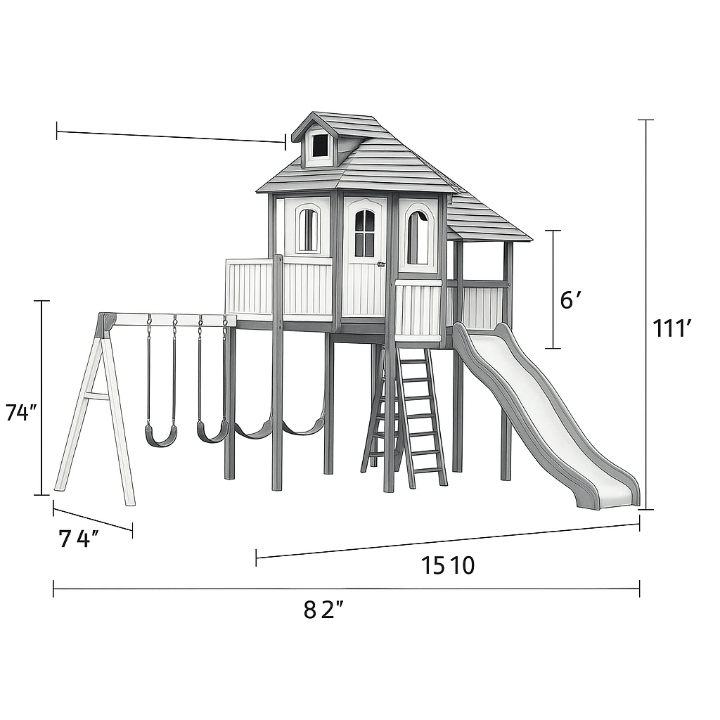 Wooden Outdoor Playset with Slide, Swings & Playhouse – Safe Backyard Playground for Kids