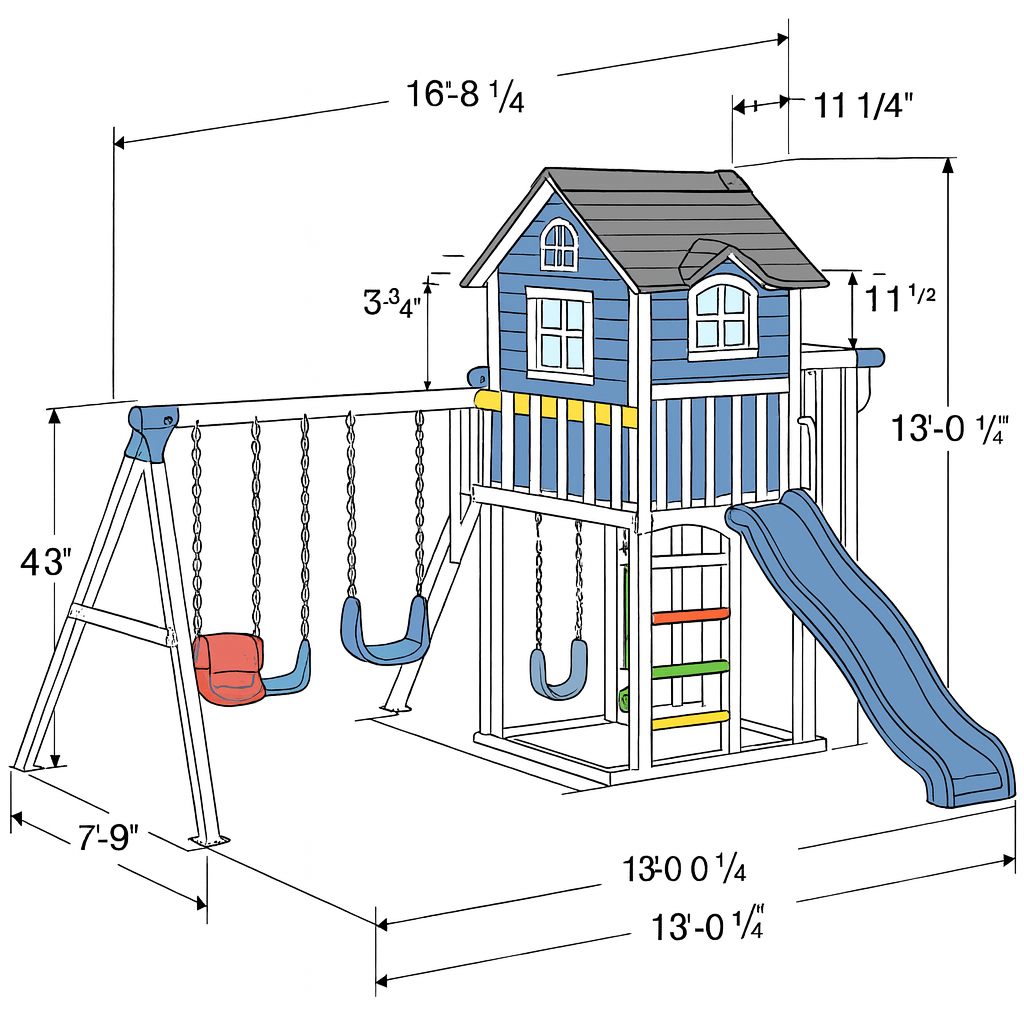 Durable Wooden Swing Set – Kids Outdoor Playset with Slides, Climbing & Playhouse