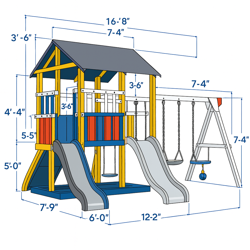 Heavy-Duty Wooden Swing Set – Outdoor Play Structure with Slides & Climbing Features