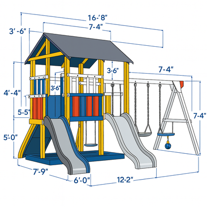 Heavy-Duty Wooden Swing Set – Outdoor Play Structure with Slides & Climbing Features