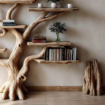 Bookshelf made of pine branches, Natural wood, Children's bookshelf, Decorative library 