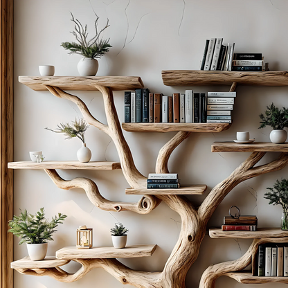 Bookshelf made of pine branches, Natural wood, Children's bookshelf, Decorative library 