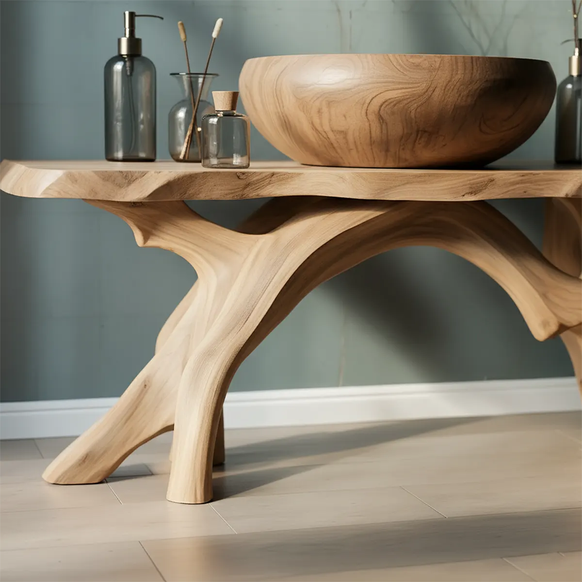 BranchArc Vanity – Sculpted Solid Wood Bathroom Console - Rustira