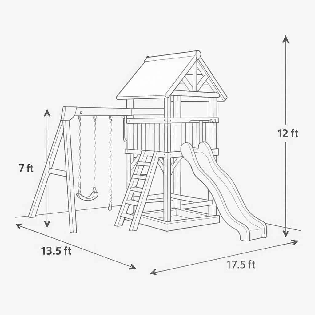 Outdoor Kids Swing Set with Playhouse, Slide & Sandbox – Backyard Wooden Fun