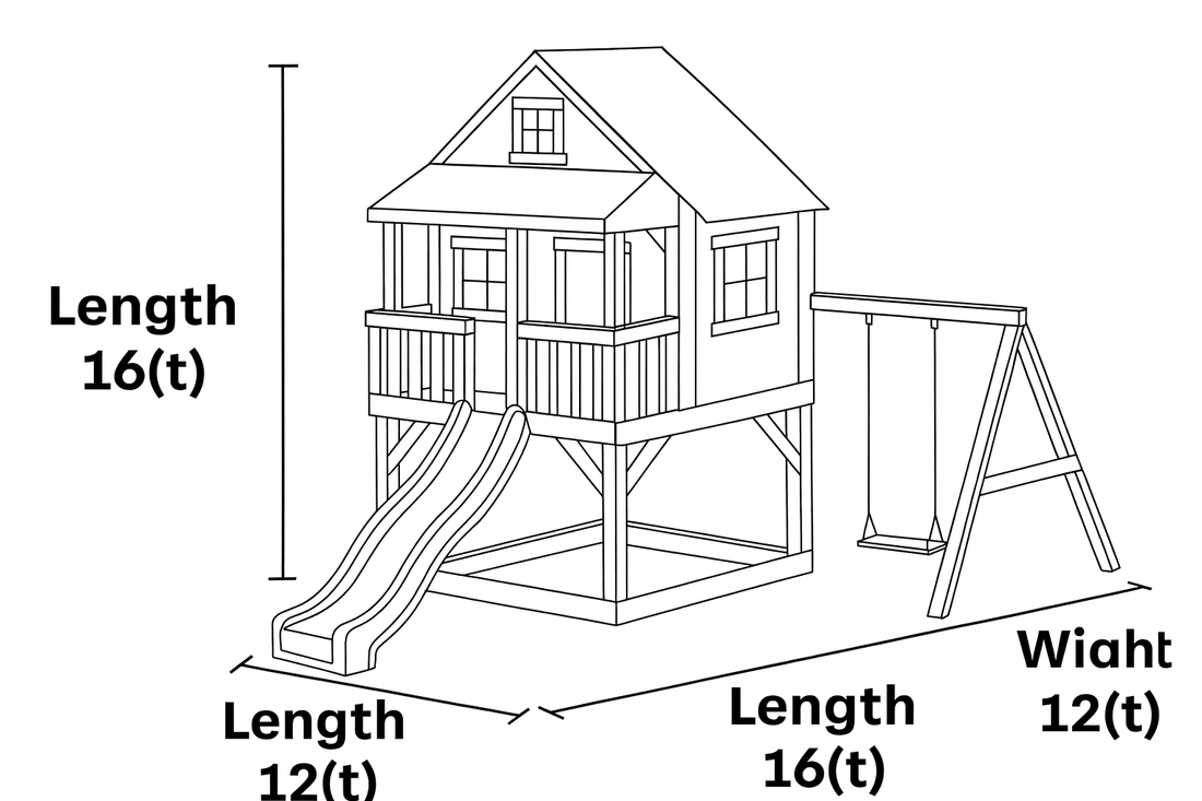 Modern Wooden Playhouse with Slide & Swing – Backyard Adventure Set, 16ft x 12ft x 9ft