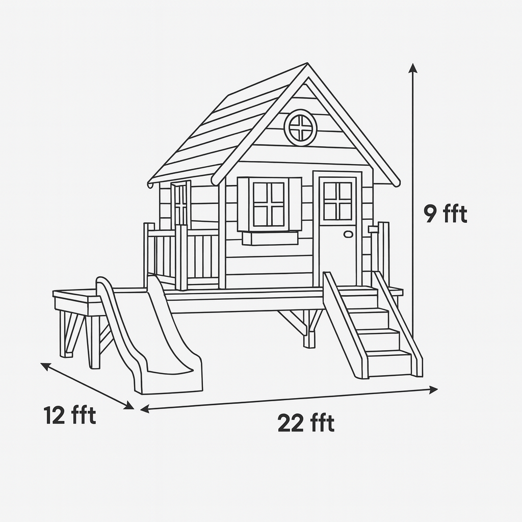 Wooden Kids Playhouse with Slide and Porch – Outdoor Backyard Activity Set 22x12 ft  Durable & Safe Design for Children