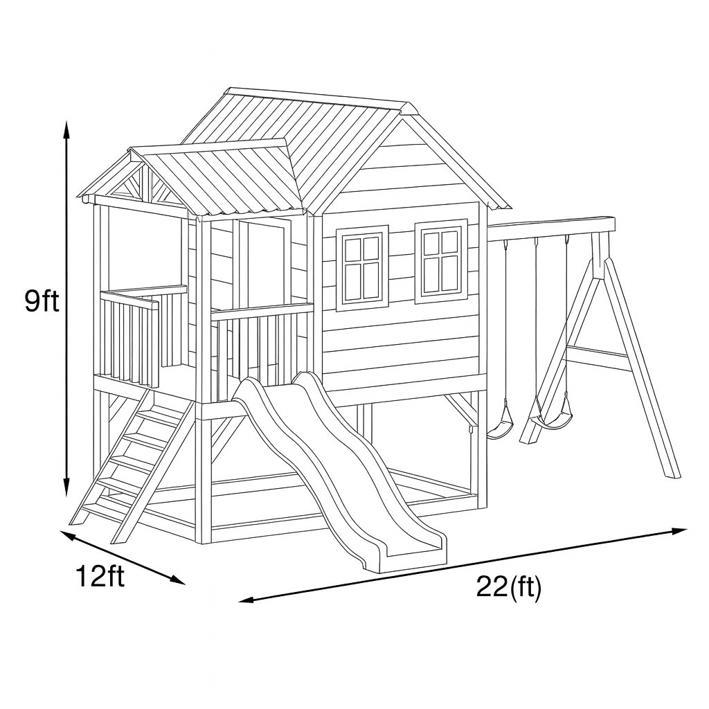Modern Kids Playhouse with Slide and Swings – Outdoor Backyard Fun