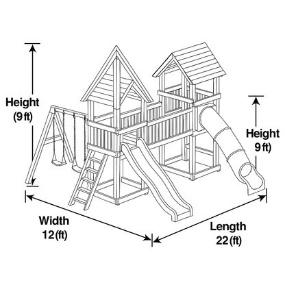 Kids Outdoor Wooden Swingset with Slide, Swings & Adventure Tower