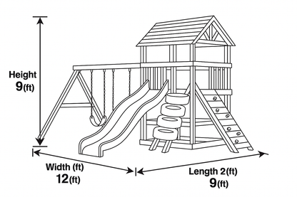 Premium Backyard Wooden Swingset with Double Slides & Playhouse