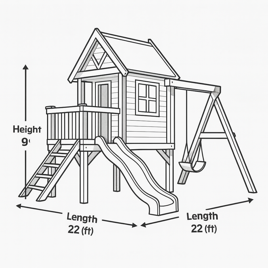 Wooden Outdoor Playhouse for Kids with Yellow Slide & Swing Set