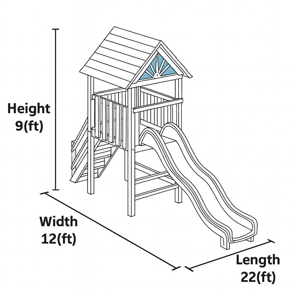 2-Story Wooden Swingset with Clubhouse, Slides & Swing Beam