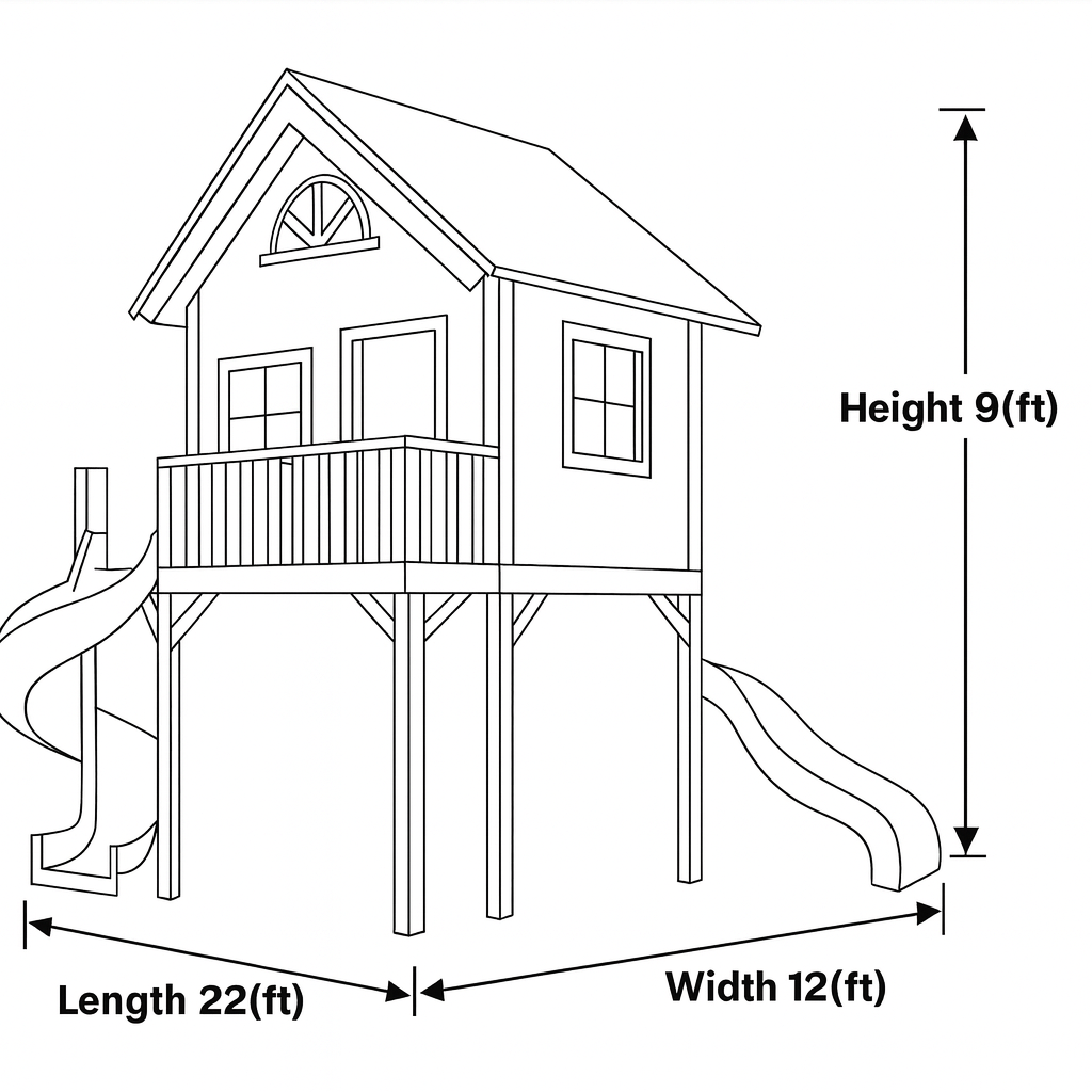 Large Backyard Wooden Playhouse with Spiral Slide – 9ft Tall