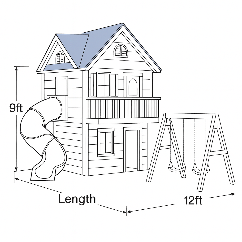 Large Wooden Playhouse for Kids – 9ft Tall with Spiral Slide