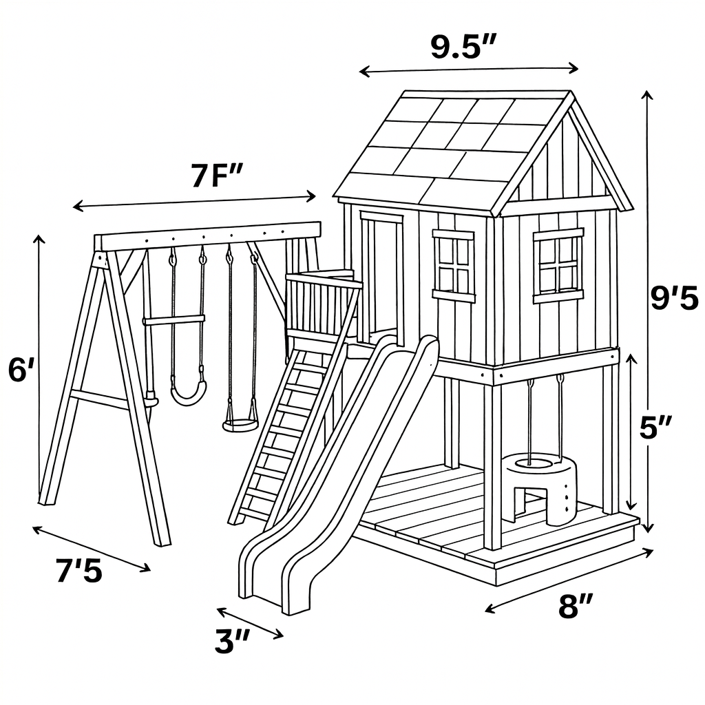 Backyard Swing Set with Sandbox & Slide – Wooden Outdoor Playhouse for Children