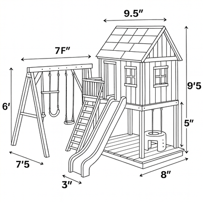 Backyard Swing Set with Sandbox & Slide – Wooden Outdoor Playhouse for Children
