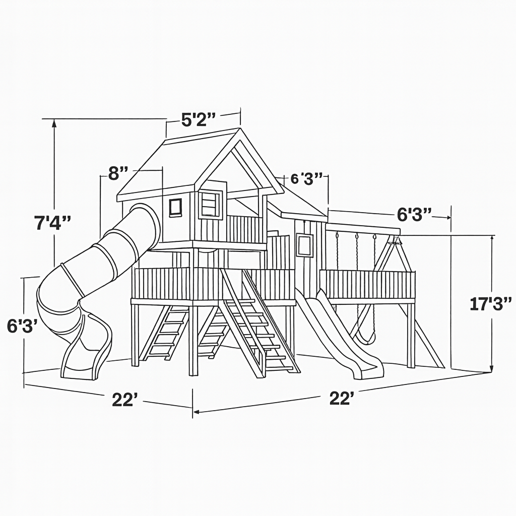 Wooden Playhouse Tower with Sandbox, Swings & Wave Slide – Outdoor Kids Playset
