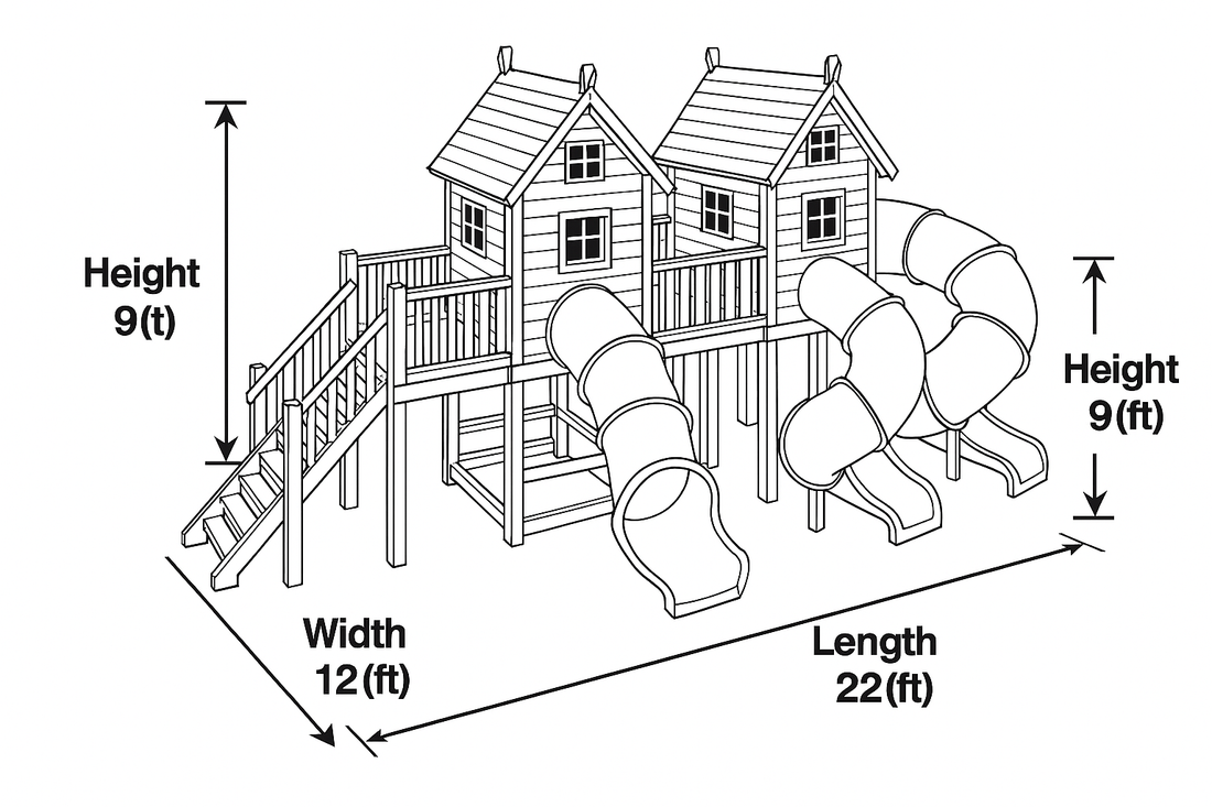 Luxury Wooden Swingset with Double Slides, Rope Ladder & Swings