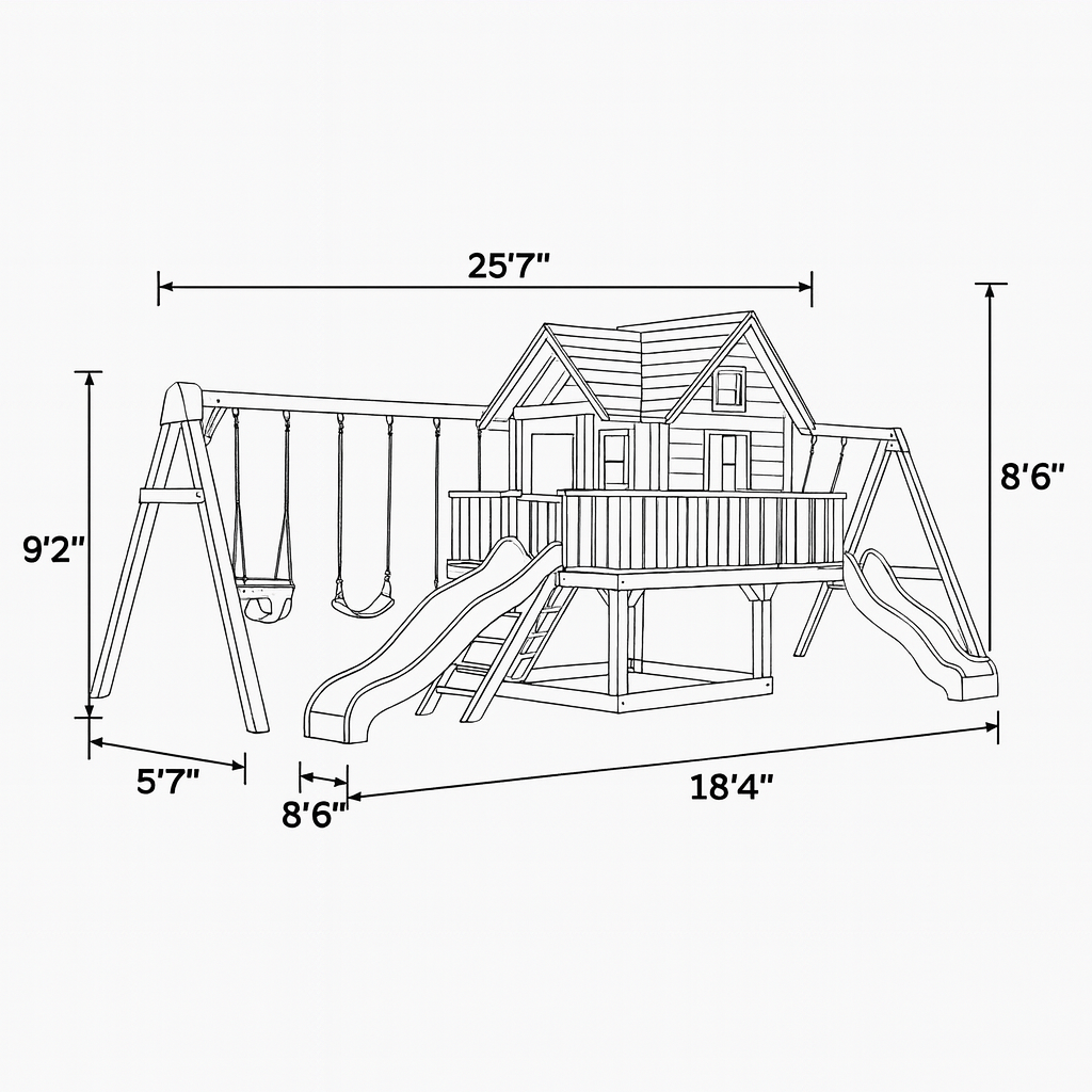 Solid Wood Swing Set with Climbing Ladder, Sandbox & Slide – Outdoor Playground
