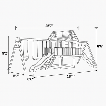 Solid Wood Swing Set with Climbing Ladder, Sandbox & Slide – Outdoor Playground