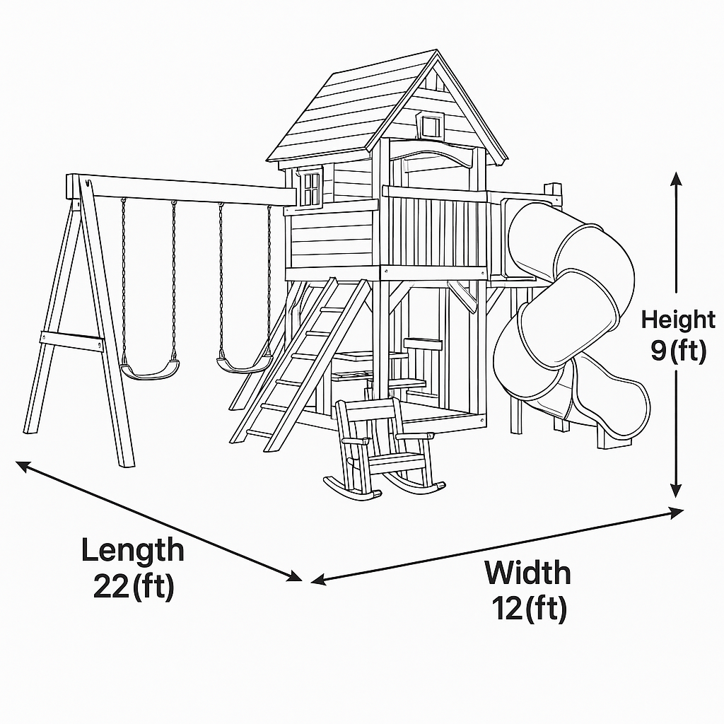 Deluxe Wooden Swingset with Slide & Swings | Kids Outdoor Backyard Playset
