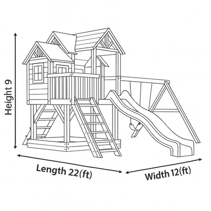 Premium Wooden Swingset with Tube Slide, Rock Wall & Double Swings
