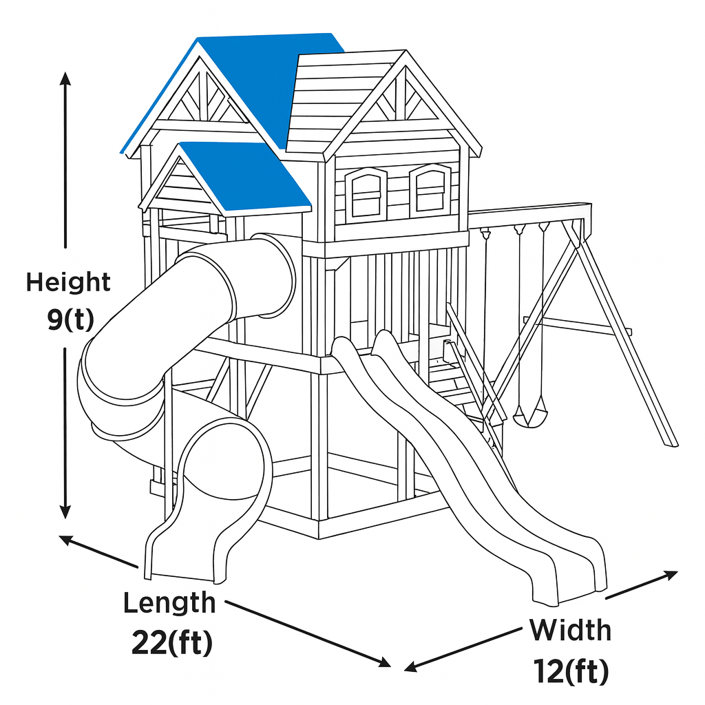 Create lasting memories with a sturdy wooden swingset, complete with slide, rock wall & swing seats – fun for kids ages 3–12.