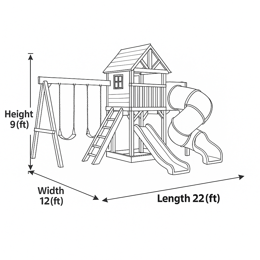 Kids Wooden Swingset with Slide, Playhouse & Outdoor Adventure Features