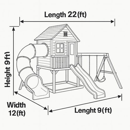 Deluxe Wooden Swingset with Slide, Swings & Clubhouse – Outdoor Backyard Playset for Kids