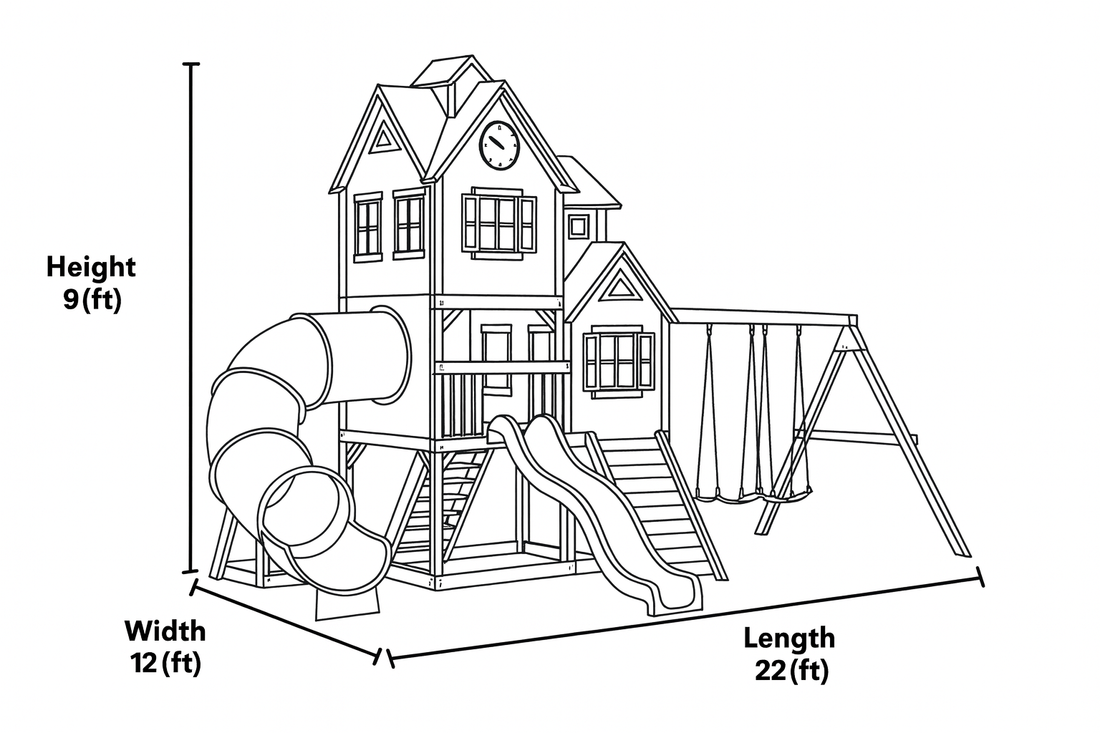Deluxe Wooden Swingset with Double Slides, Tube Slide, Rock Wall & Swing Beam – Large Backyard Playground 22x12x9 ft