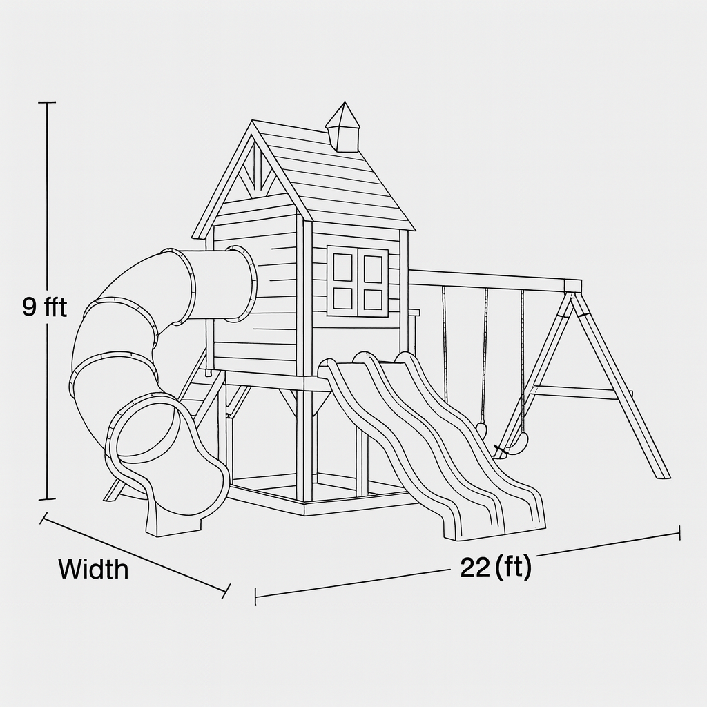 Deluxe Wooden Swing Set with Dual Blue Slides, Tube Slide & Swings – Outdoor Playground for Kids (22ft x 12ft x 9ft)