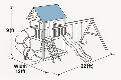 Wooden Swingset with Dual Slides & Climbing Wall – 22x12x9 ft