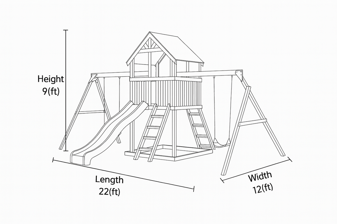 Premium Wooden Swingset with Slide, Climbing Wall & Double Swing – 22ft Outdoor Playset