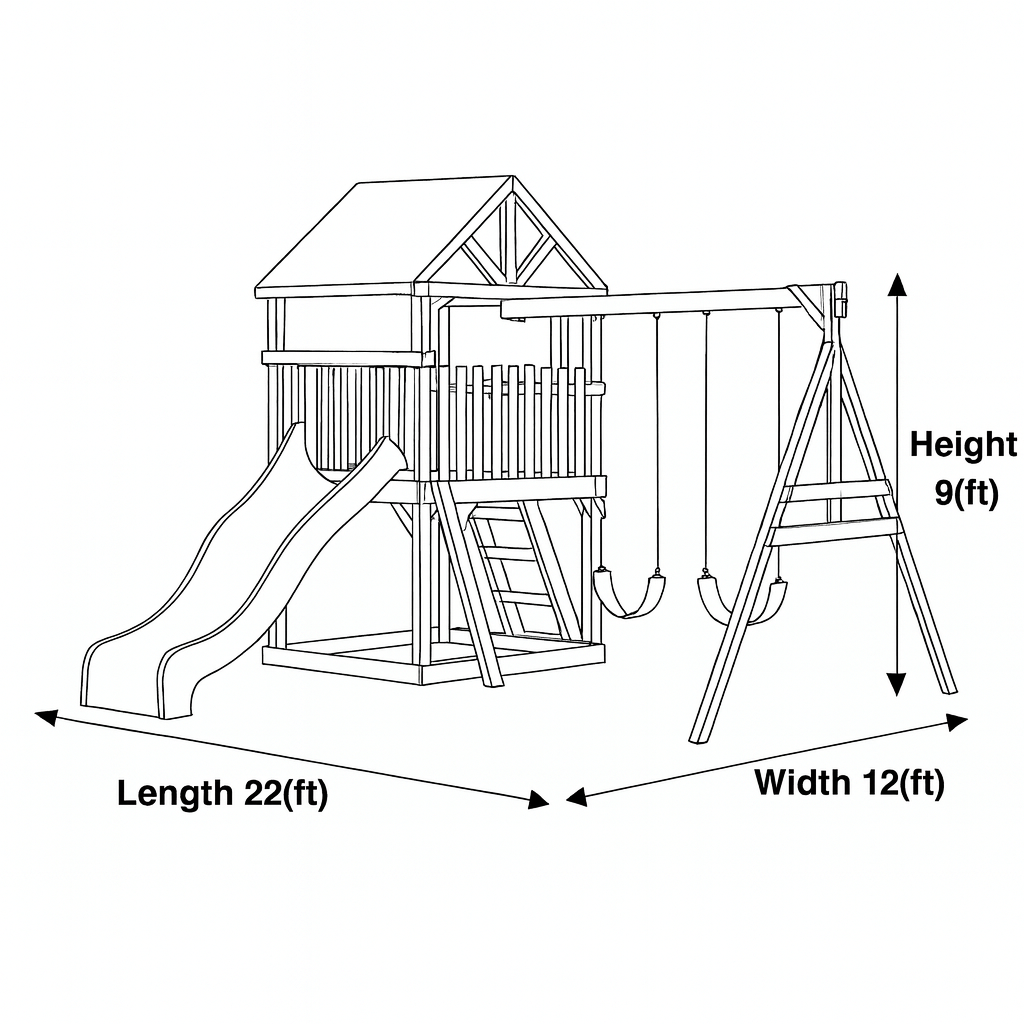Wooden Outdoor Swingset with Double Slides & Playhouse | Durable Kids Playground